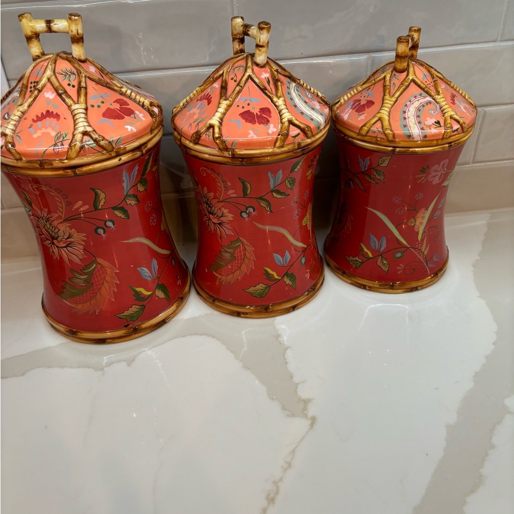 Floral Red Canister Set